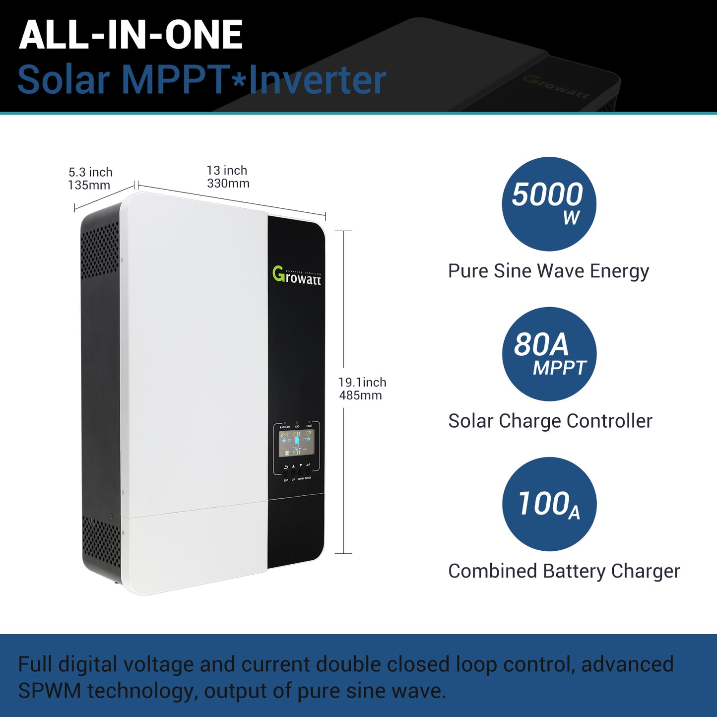 Growatt MPPT 5KW 48V Off Grid Solar Panel Inverter With 15kwh Battery and 5kw Panels